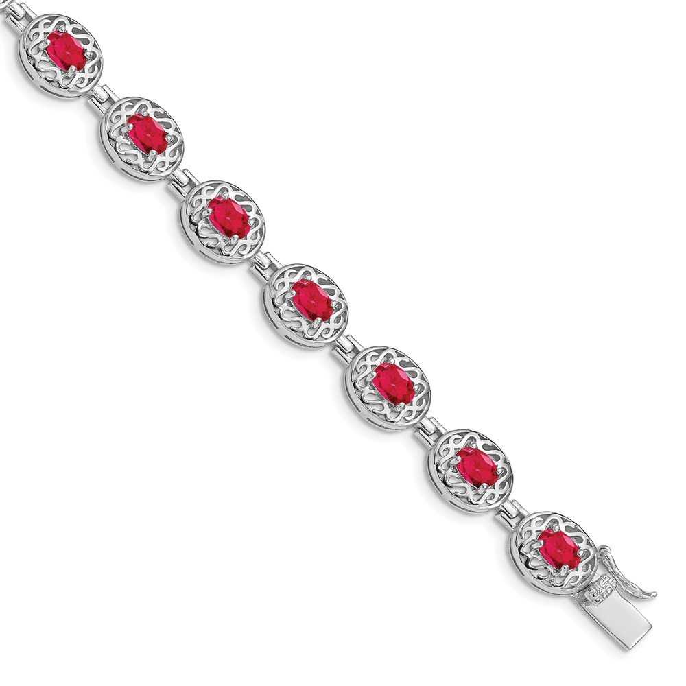 925 Sterling Silver Rhodium-plated Ruby (July Birthstone) Bracelet, 7" Length